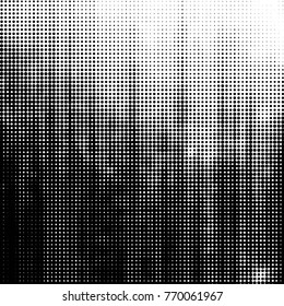 Abstract grunge grid polka dot halftone background pattern. Spotted black and white vector line illustration
