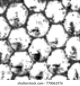 Abstract grunge grid polka dot halftone background pattern. Spotted black and white vector line illustration
