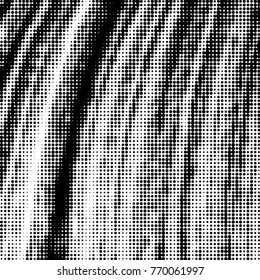 Abstract grunge grid polka dot halftone background pattern. Spotted black and white vector line illustration
