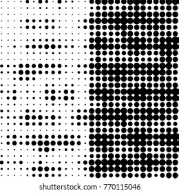 Abstract grunge grid polka dot halftone background pattern. Spotted black and white vector line illustration
