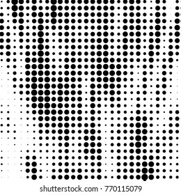 Abstract grunge grid polka dot halftone background pattern. Spotted black and white vector line illustration

