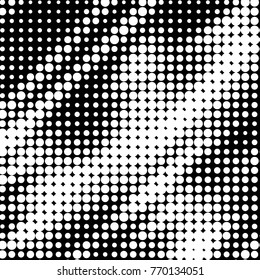 Abstract grunge grid polka dot halftone background pattern. Spotted black and white vector line illustration
