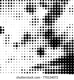 Abstract grunge grid polka dot halftone background pattern. Spotted black and white vector line illustration
