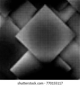 Abstract grunge grid polka dot halftone background pattern. Spotted black and white vector line illustration
