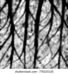 Abstract grunge grid polka dot halftone background pattern. Spotted black and white vector line illustration
