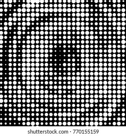 Abstract grunge grid polka dot halftone background pattern. Spotted black and white vector line illustration
