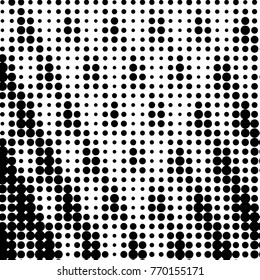Abstract grunge grid polka dot halftone background pattern. Spotted black and white vector line illustration
