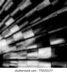 Abstract grunge grid polka dot halftone background pattern. Spotted black and white vector line illustration

