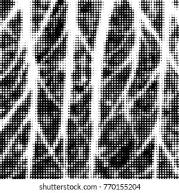 Abstract grunge grid polka dot halftone background pattern. Spotted black and white vector line illustration

