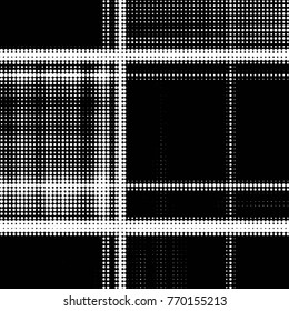 Abstract grunge grid polka dot halftone background pattern. Spotted black and white vector line illustration
