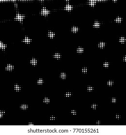 Abstract grunge grid polka dot halftone background pattern. Spotted black and white vector line illustration
