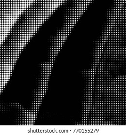 Abstract grunge grid polka dot halftone background pattern. Spotted black and white vector line illustration
