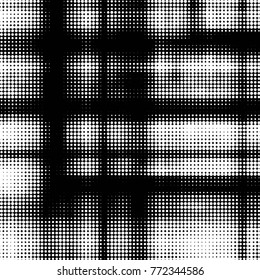 Abstract grunge grid polka dot halftone background pattern. Spotted black and white vector line illustration
