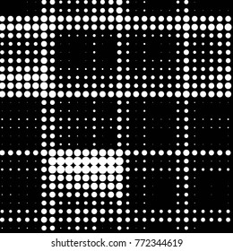 Abstract grunge grid polka dot halftone background pattern. Spotted black and white vector line illustration
