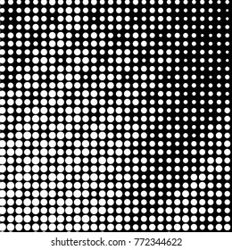 Abstract grunge grid polka dot halftone background pattern. Spotted black and white vector line illustration

