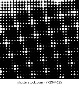 Abstract grunge grid polka dot halftone background pattern. Spotted black and white vector line illustration
