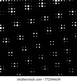 Abstract grunge grid polka dot halftone background pattern. Spotted black and white vector line illustration
