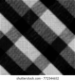 Abstract grunge grid polka dot halftone background pattern. Spotted black and white vector line illustration
