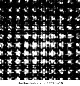 Abstract grunge grid polka dot halftone background pattern. Spotted black and white vector line illustration
