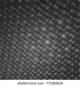 Abstract grunge grid polka dot halftone background pattern. Spotted black and white vector line illustration
