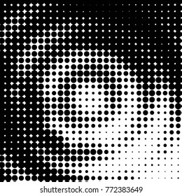 Abstract grunge grid polka dot halftone background pattern. Spotted black and white vector line illustration
