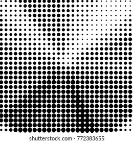 Abstract grunge grid polka dot halftone background pattern. Spotted black and white vector line illustration
