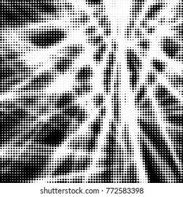 Abstract grunge grid polka dot halftone background pattern. Spotted black and white vector line illustration
