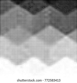 Abstract grunge grid polka dot halftone background pattern. Spotted black and white vector line illustration
