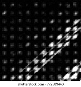 Abstract grunge grid polka dot halftone background pattern. Spotted black and white vector line illustration
