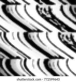 Abstract grunge grid polka dot halftone background pattern. Spotted black and white vector line illustration
