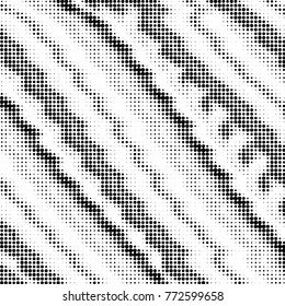 Abstract grunge grid polka dot halftone background pattern. Spotted black and white vector line illustration
