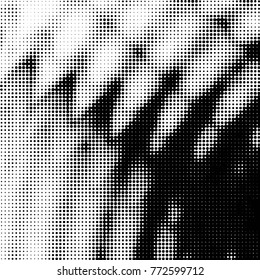 Abstract grunge grid polka dot halftone background pattern. Spotted black and white vector line illustration
