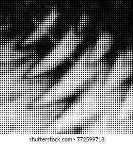 Abstract grunge grid polka dot halftone background pattern. Spotted black and white vector line illustration
