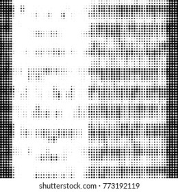 Abstract grunge grid polka dot halftone background pattern. Spotted black and white vector line illustration
