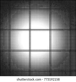 Abstract grunge grid polka dot halftone background pattern. Spotted black and white vector line illustration
