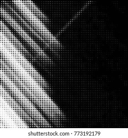 Abstract grunge grid polka dot halftone background pattern. Spotted black and white vector line illustration
