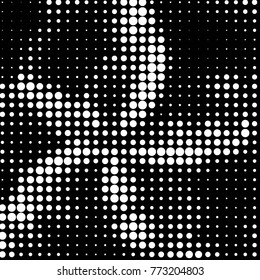 Abstract grunge grid polka dot halftone background pattern. Spotted black and white vector line illustration

