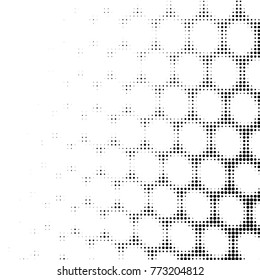 Abstract grunge grid polka dot halftone background pattern. Spotted black and white vector line illustration
