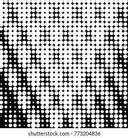 Abstract grunge grid polka dot halftone background pattern. Spotted black and white vector line illustration
