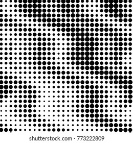 Abstract grunge grid polka dot halftone background pattern. Spotted black and white vector line illustration
