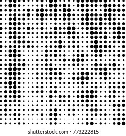 Abstract grunge grid polka dot halftone background pattern. Spotted black and white vector line illustration
