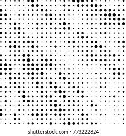 Abstract grunge grid polka dot halftone background pattern. Spotted black and white vector line illustration
