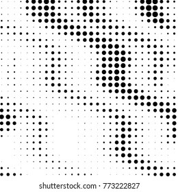 Abstract grunge grid polka dot halftone background pattern. Spotted black and white vector line illustration
