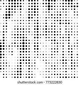 Abstract grunge grid polka dot halftone background pattern. Spotted black and white vector line illustration
