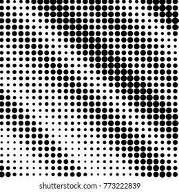 Abstract grunge grid polka dot halftone background pattern. Spotted black and white vector line illustration
