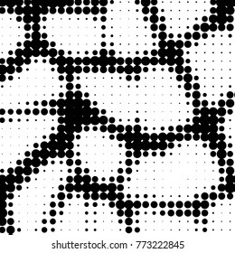 Abstract grunge grid polka dot halftone background pattern. Spotted black and white vector line illustration
