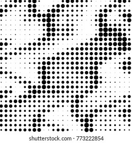 Abstract grunge grid polka dot halftone background pattern. Spotted black and white vector line illustration
