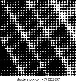 Abstract grunge grid polka dot halftone background pattern. Spotted black and white vector line illustration
