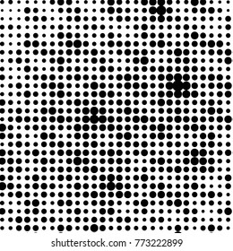 Abstract grunge grid polka dot halftone background pattern. Spotted black and white vector line illustration
