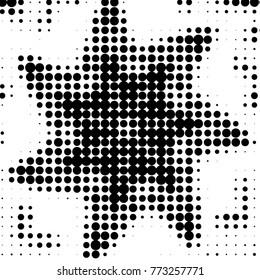 Abstract grunge grid polka dot halftone background pattern. Spotted black and white vector line illustration
